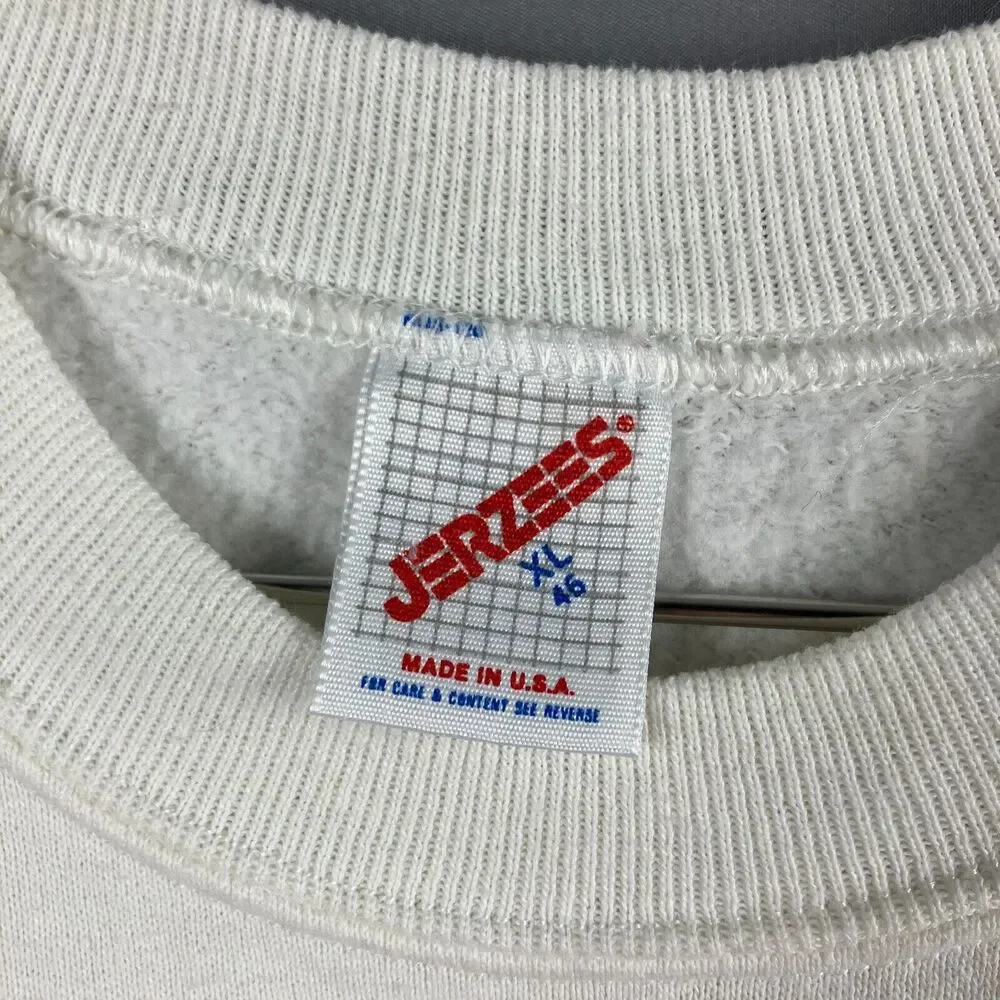 Jerzees Sweatshirt Adult XL White Red Chili Pepper Embroidered Vintage 90s READ